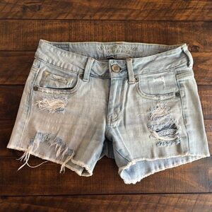 American Eagle Outfitters Light Blue Distressed Jean Shorts
